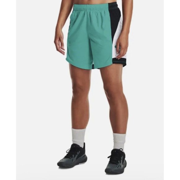 Under Armour UA Baseline Basketball White Teal Colorblock Small Shorts Women’s N - Picture 1 of 2